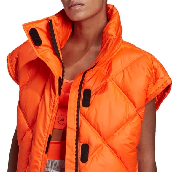 Adidas By Stella McCartney Short Puffer Jacket In Orange Size XS - Picture 3 of 12